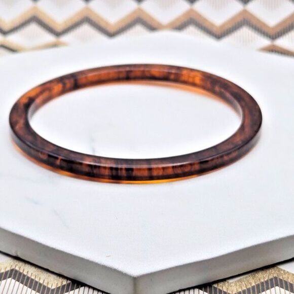 Vintage Bakelite Marbled Brown Root Beer & Black Tortoiseshell‎ Pattern Bracelet - Picture 1 of 5